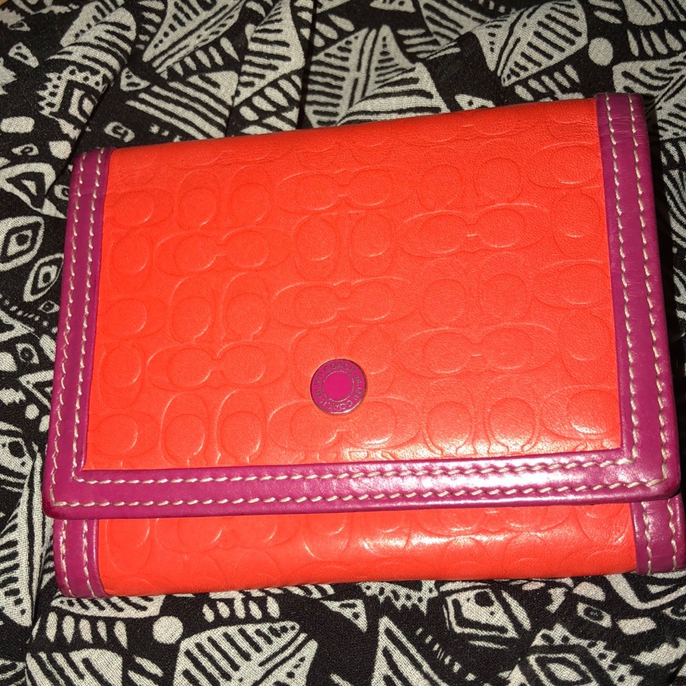 Orange and Purple Coach Mini Wallet